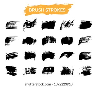 Ensemble de traits de brosse en couleur noire. Éléments de design grunge. Banderoles de texture de détresse. Illustration vectorielle