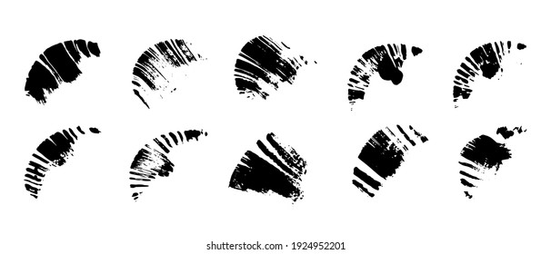 Set of brush strokes in black color. Paintbrushes. Grunge design elements. Dirty distress texture banners. Vector illustration on white background.