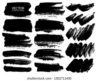 Set of brush strokes, Black ink grunge brush strokes. Vector illustration.