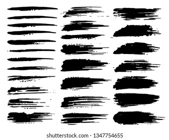 Set of brush strokes, Black ink grunge brush strokes. Vector illustration.