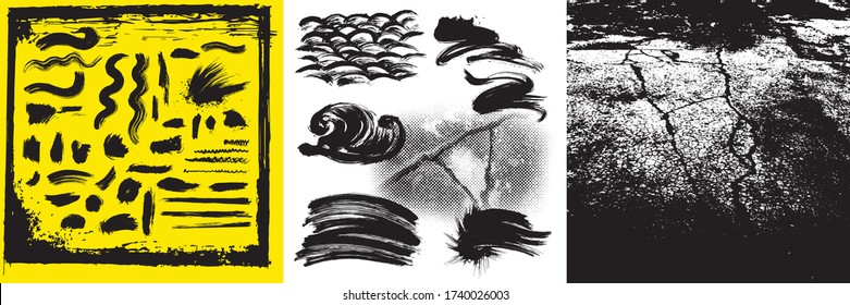 Pinselstriche , Pinselstriche mit schwarzer Tinte. Vector-Abbildung. 