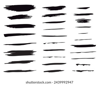 Set of brush strokes, Black ink grunge brush strokes.