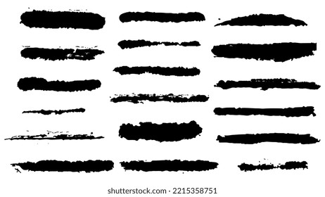 Eine Reihe von Pinselstrichen macht schwarze Silhouette im Grunge-Stil. Unregelmäßige Formen und raue Kanten. Vektorclip-Kunst für T-Shirt oder Website.