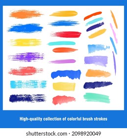 Set of brush strokes. brushwork, brushstroke, Collection of colorful brush hand-drawn graphic elements. Watercolor. Vector, eps, illustrator.