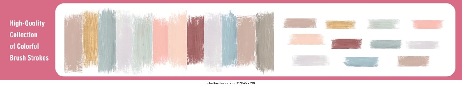 Set of brush strokes. brushwork, brushstroke, Collection of colorful brush hand-drawn graphic elements. Watercolor. Vector, eps, illustrator. Morandi colors.