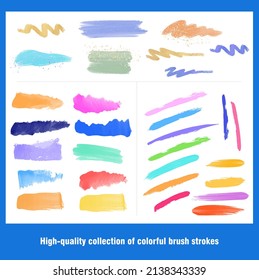 Conjunto de trazos de pincel. Pincel, pincelada, Colección de elementos gráficos dibujados a mano con pincel colorido. Acuarela. Vector.