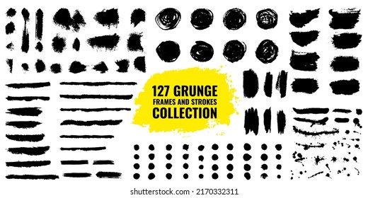 Set brush strokes bundle  circle frames  Dirty distress texture banners  Round grunge design elements  Rectangle  square   burst text boxes  Dirty decoration elements collection  Vector