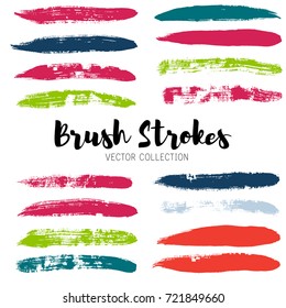 Set of brush strokes in christmas colors, ink brushes, paint lines backgrounds. Paint grunge design elements, boxes, frames for text. grungy hand painted brushes isolated on white, watercolor texture.