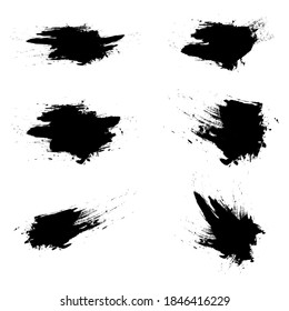 Set von Pinselstrichen. Kollektion, brüchiger Hintergrund. Vektorschwarze Textur einzeln auf Weiß.