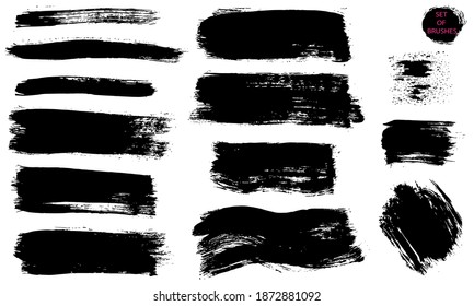 A set of brush strokes. Collection of vector drawings for grunge design and decor, isolated on a white background.