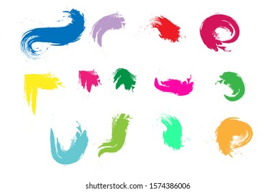 set of brush strokes with colored paint. Isolated on white background. Flat design