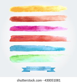 Set of brush strokes created with watercolors. Colored paintbrush.
Saved in the palette.
