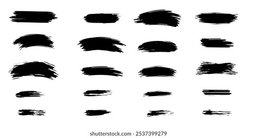Conjunto de traçados de pincel de diferentes formas. Ilustração vetorial de elementos de listras pretas. Planos de fundo grunge.