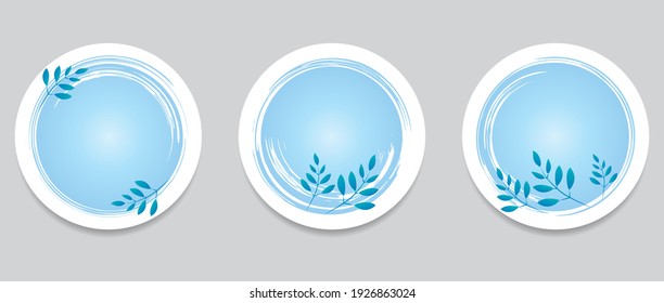 Set of brush strokes in the form of a circle with branches on a white background. Design template for banner, postcard, logo, social network. Vector illustration.