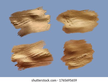 Set of brush strokes. Grunge design elements. Golden paint, ink, brushes, lines, grungy. Dirty artistic  boxes, frames. Gold lines isolated . Abstract gold glittering textured art illustration. Vector