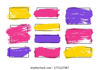 Set of brush strokes. Grunge design elements. Golden paint, ink, brushes, lines, grungy. Dirty artistic  boxes, frames. Gold lines isolated . Abstract gold glittering textured art illustration. Vector