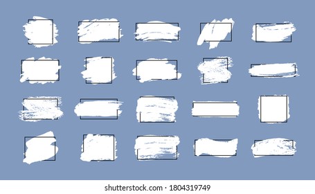 Set of brush strokes. Grunge design elements. White paint, ink, brushes, lines, grungy. Dirty artistic  boxes, frames, lines isolated . Abstract  textured art illustration. Vector