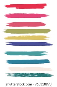 Set - brush strokes in grunge style - multicolored isolated on white background - art abstract vector