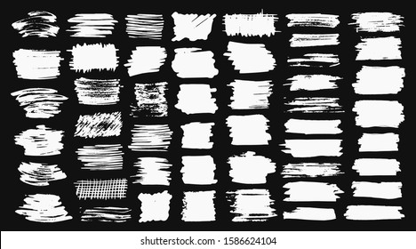 Set of brush strokes hand painted with black ink, isolated on white background. Vector illustration