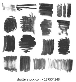 Set of brush strokes with ink made handmade textures