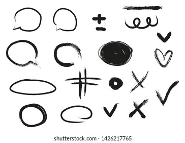 Set of brush strokes with isolated white background, ink brush strokes, brushes,  lines, grungy, Dirty artistic design elements, boxes, frames or creating logos, lines and headers. Vector Illustration