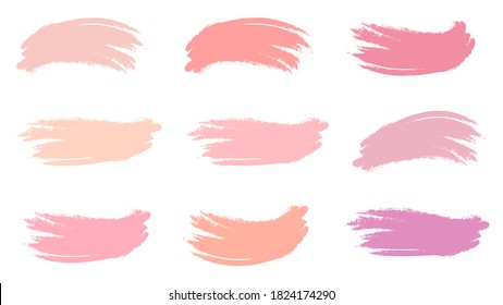 A set of brush strokes for make-up. Collection of lines for make-up. Cosmetic textures for lipstick and make-up.