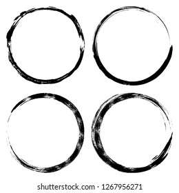 Set brush strokes paint circles. Ink hand-drawn paint brush circle. Logo, label design element vector illustration, black abstract circle frame, coffee Cup footprint