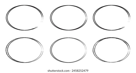 Set brush strokes paint circles. Ink hand-drawn paint brush circle. Logo, label design element vector illustration, black abstract circle frame, coffee Cup