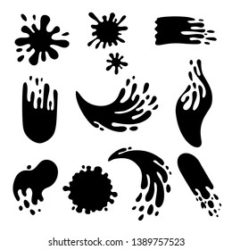 Set of brush strokes, Splash, Paint splat, Set of ink blots, Black elements for design. 