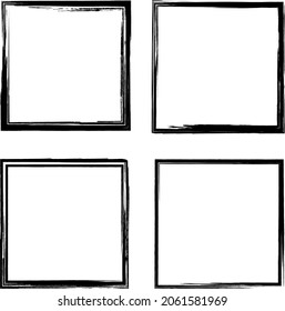 Set brush strokes square of paint on white background. Ink hand drawn paint brush square. Logo, label design element vector illustration. Black abstract grunge square.