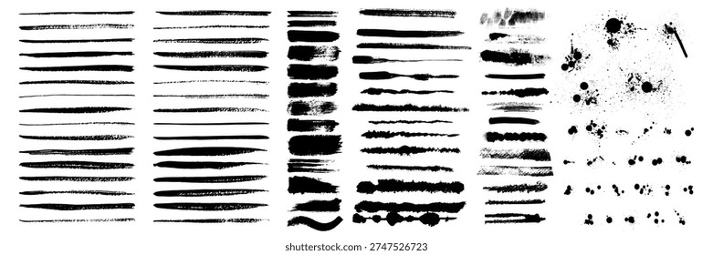 Set of Brush strokes text boxes, Paintbrush Grunge design elements, Hand drawn Grunge texture, Horizontal, Lines, vector illustrator	
