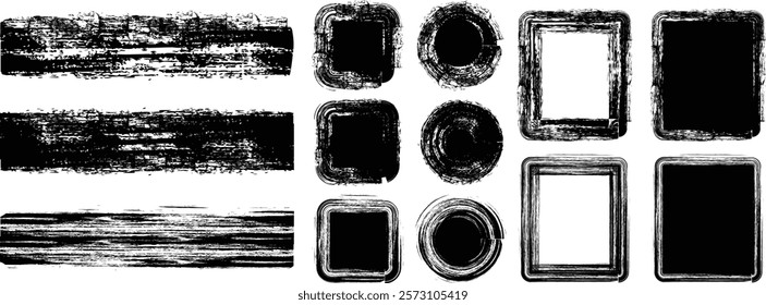 Set of brush strokes vector set. Vector black painted squares or rectangle shapes. Vector illustration.