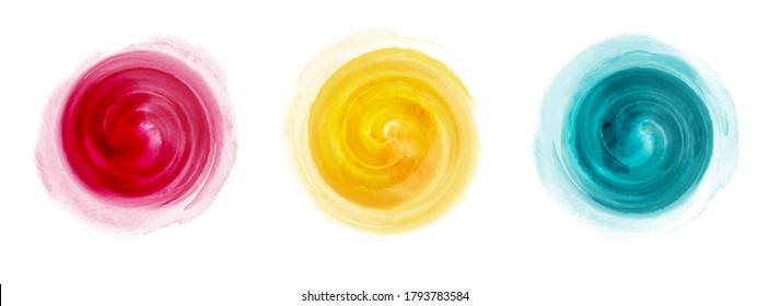 Set of brush strokes watercolor circle red yellow green creative design elements for text. Abstract gradient splash textures background vector used for decorative banner design, icon, card, or label.