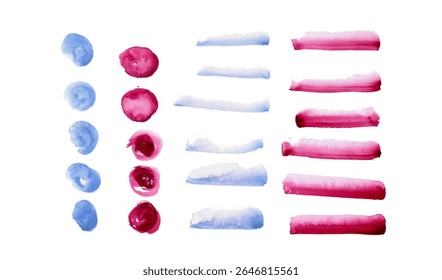 Set of brush strokes, watercolor elements. Can be used as a background for design, design or decor element, logo.Eps format, hand painted with watercolors