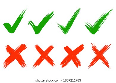 Set of brushed check mark and cross, symbol NO and YES buttons for vote in check box, web, etc.