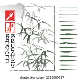 A set of brushes "Bamboo" to create a vector illustration in the style of Sumi-E. 16 brushes and Bamboo vector illustration example.