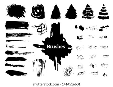 Set of brushes. Brush strokes and poster pen. Grunge texture for web design. Vector illustration isolated white background.