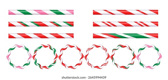 
Set of brushes for Christmas striped candy canes figure frames . Drawing of striped Christmas candy canes . Vector illustration isolated on white background