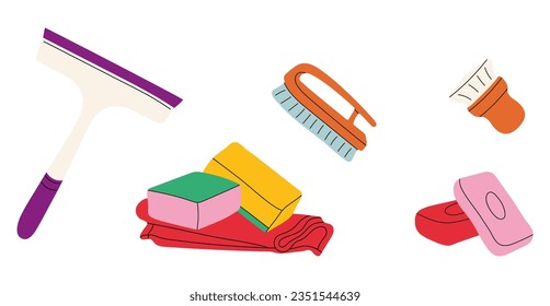 A set of brushes for cleaning dishes, cleaning products for home and bathroom. Kitchen brushes for washing, cleaning and house cleaning