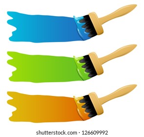 Set of brushes with color paints