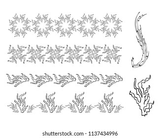 Set of brushes Corals and algae sea element