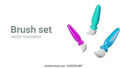 Set of brushes of different colors. Isolated tools for creativity. Vector objects