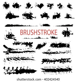 Set  brushes, a set of discrete spots, a blot of ink on a white background