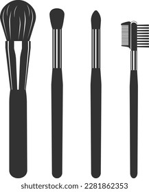 Un conjunto de pinceles para el maquillaje facial. С producto osmético. Vector blanco y negro. Imagen vectorial en un fondo blanco.