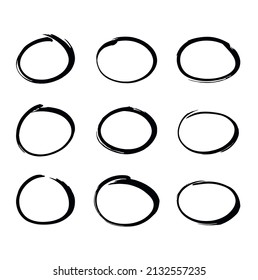 Conjunto de pinceles aislados sobre fondo blanco, colección de pinceladas de pincel, diseños de acuarelas y texturas sucias, círculo,concepto creativo ilustración vectorial de arte