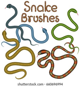 Set of brushes made of snakes on a white background. Brushes included. Vector illustration