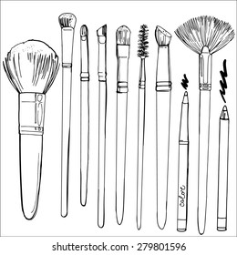 A set of brushes for make-up painted line. Sketch tool, vector sketch