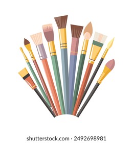 Set of brushes for painting. Collection of artist tools isolated on white. Illustration, design element