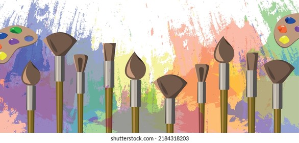 Set of brushes for painting on a colorful background - Vector illustration