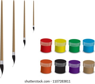 a set of brushes with paints